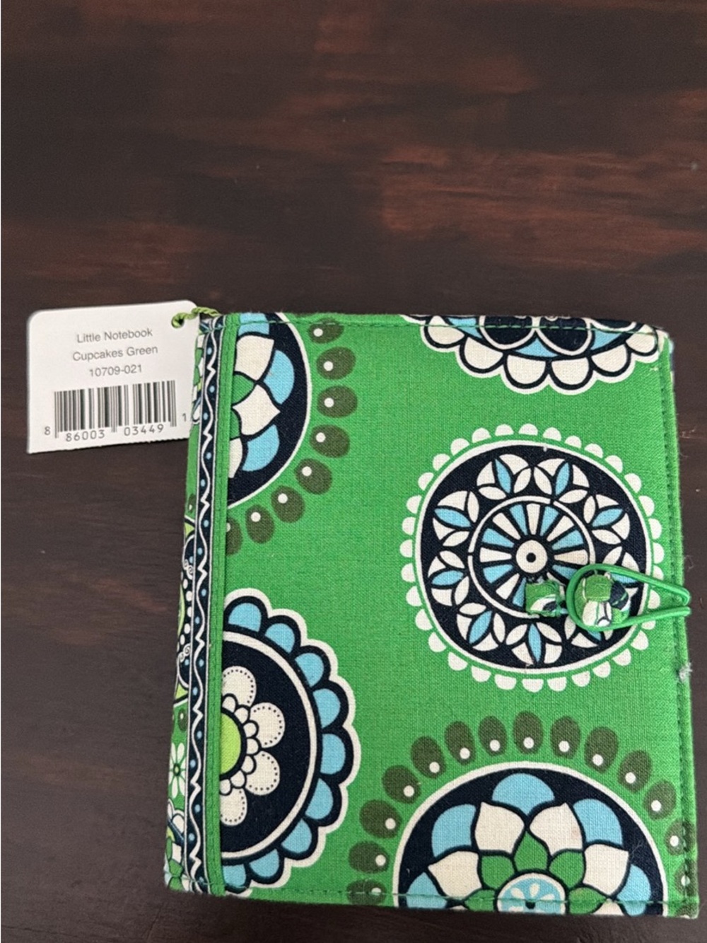 Vera Bradley Navy, Teal, White and Green Patterned Fabric Mini Notebook Wallet